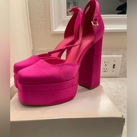 Dream Pairs Women’s High Chunky platform Heels- Hot PINK ankle strap SZ 9 - Picture 2 of 9